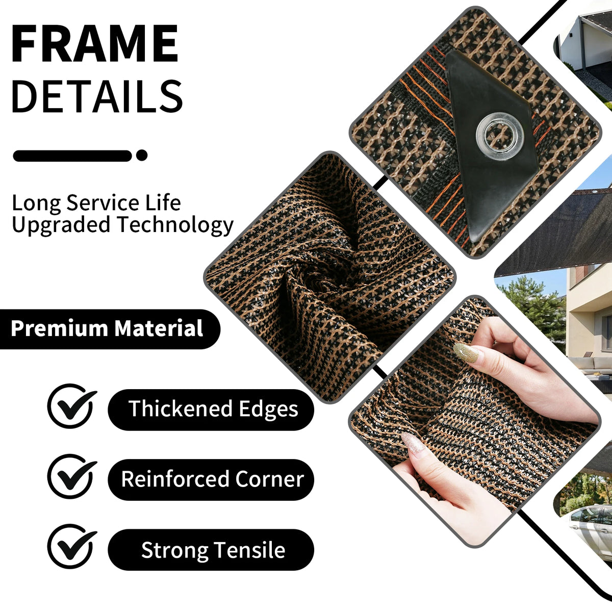 toile protection solaire marron clair tissée moderne clips métalliques cordelette 100x200cm 200x300cm 200x400cm 300x400cm