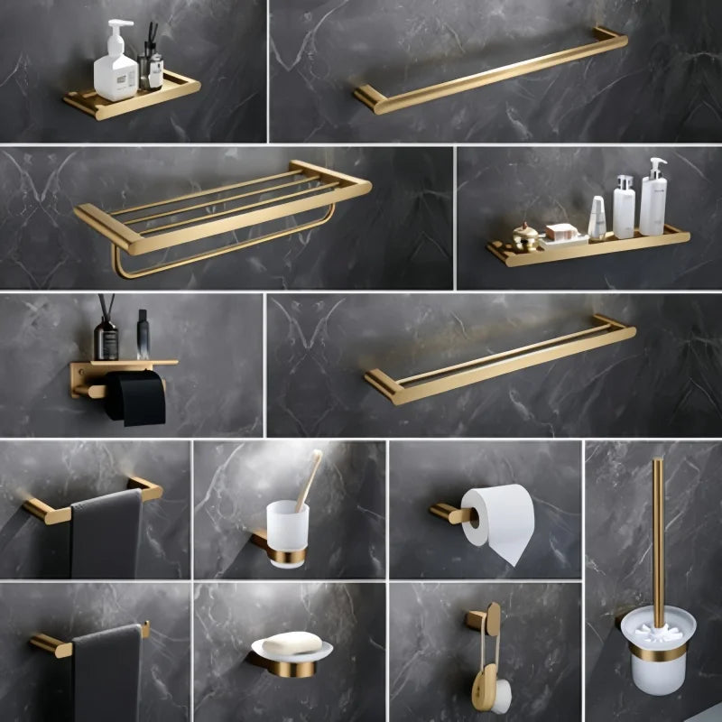 ensemble accessoires salle bain métal or brossé porte serviette porte savon moderne minimaliste