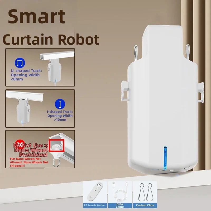 rideau robotique intelligent blanc moderne télécommande clips rideau câble données automatique