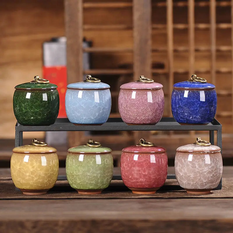 pots thé céramique texture craquelée anneau doré couvercle classique vert bleu rose marron clair