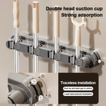 porte balai mural moderne clips fixation balai poignée brosse papier toilette gris beige blanc
