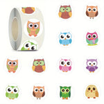 stickers autocollants hibou dessin animé vert bleu rose marron 10 motifs différents 2.4cm