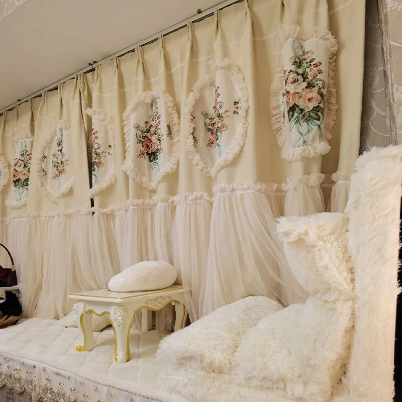 rideaux fleuris semi transparents classiques polyester anneaux chambre coucher
