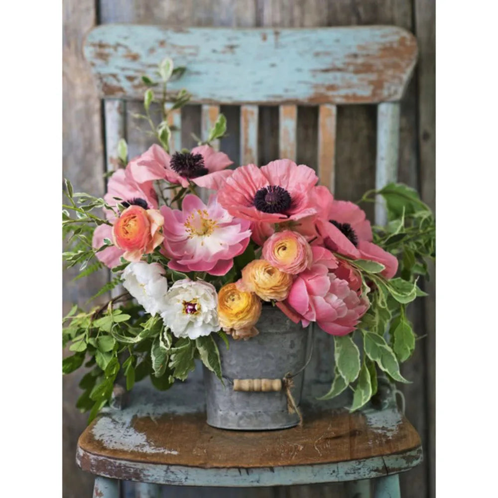 kit broderie fleurs pivoine rustique vintage fils aiguille toile coton