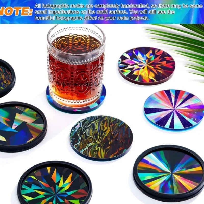 moule résine holographique géométrique moderne noir multicolore effet 3d silicone 9.5cm