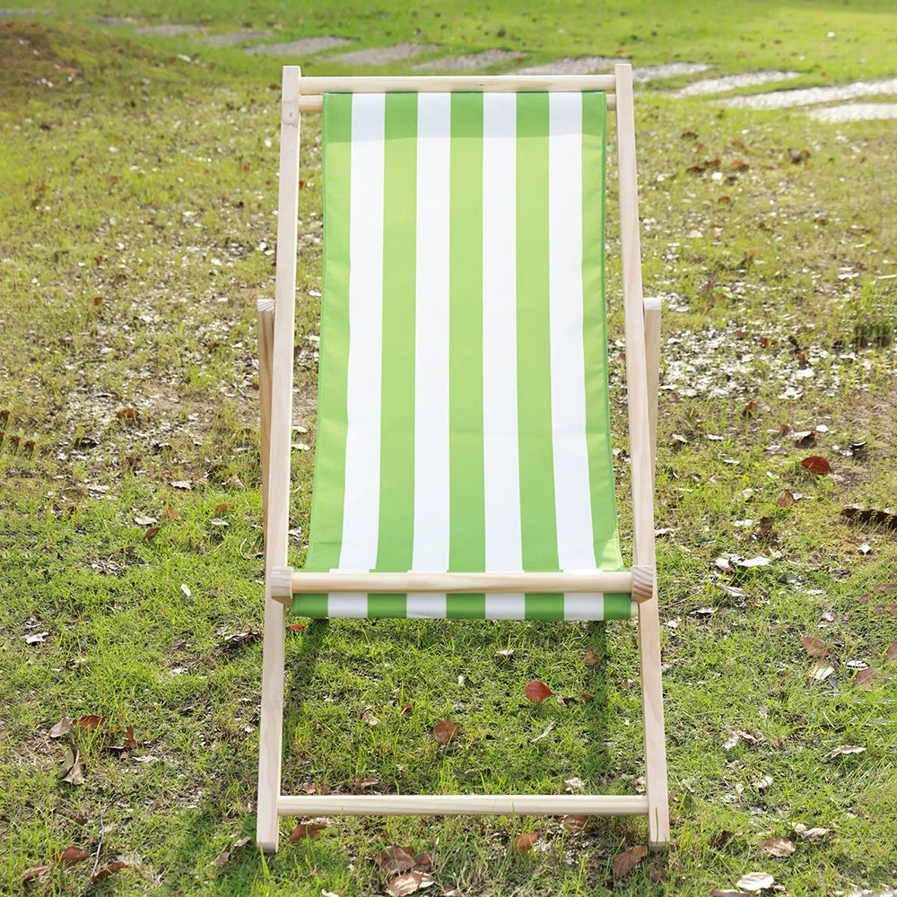 chaise longue pliable bois massif toile rayée plateau d'appoint plage