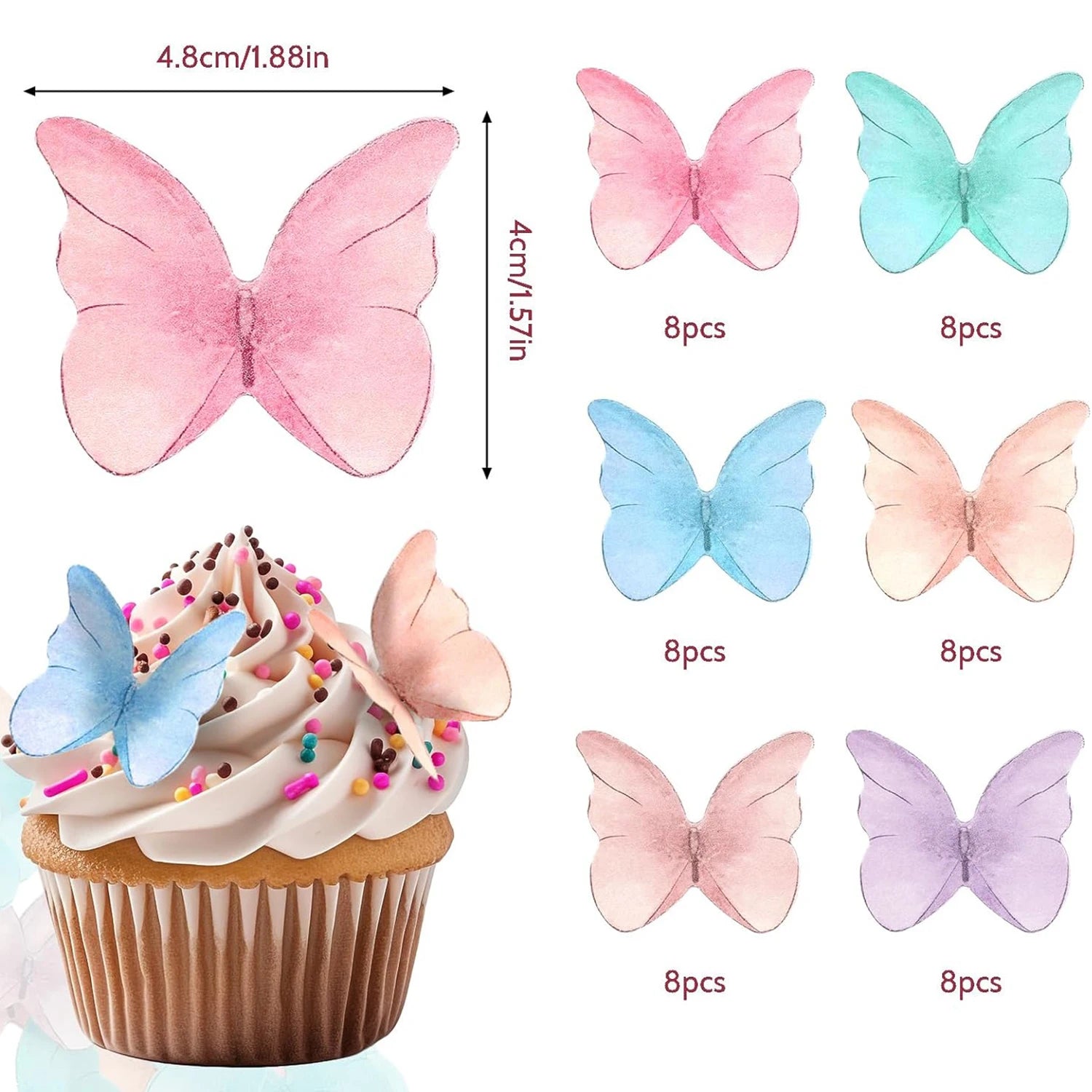 Papillon 3D en carton prune pour cupcake