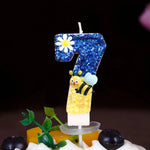 bougies anniversaire chiffres paillettes bleu jaune motifs fleurs décoratives enfants fixations boîte rangement