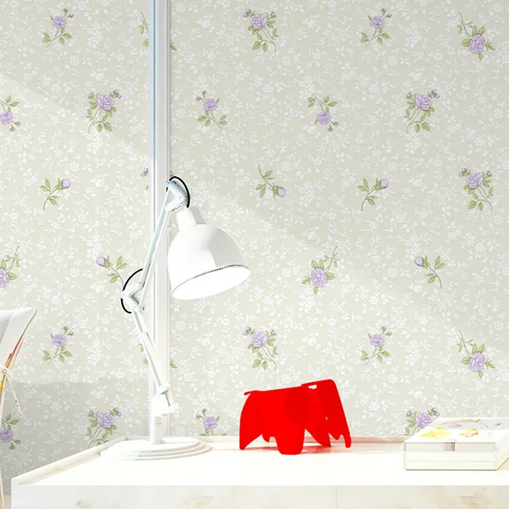 papier peint floral texturé blanc cassé rose violet bleu vert chambre salon étude enfants