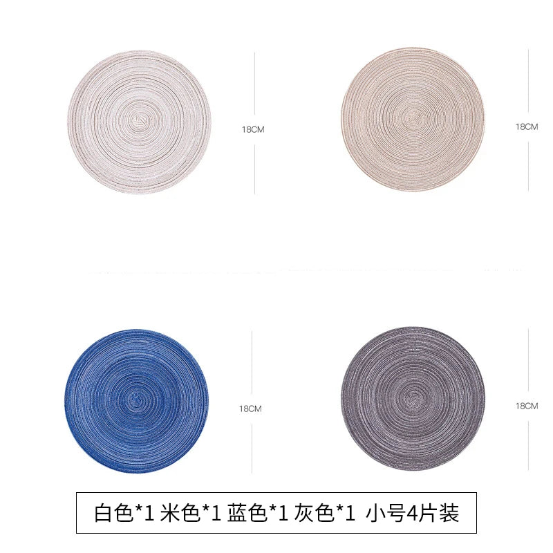 serviettes table modernes rondes spirales bleu gris beige respectueuses l'environnement polyester grandes petites