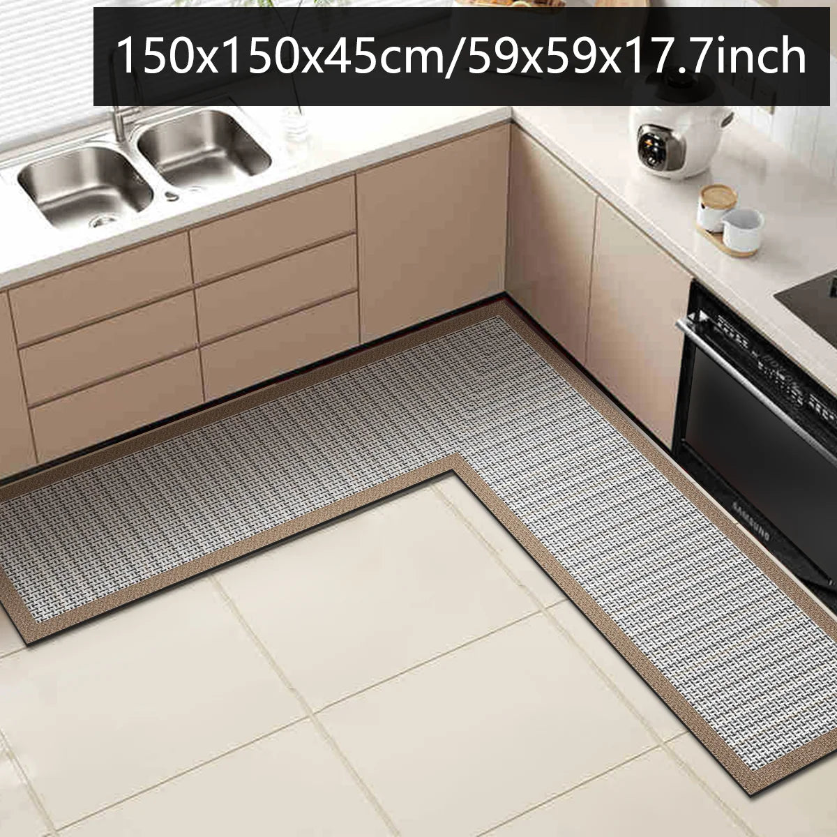 tapis sol intérieur gris moderne adhésif lavage main chambre cuisine salle bain grande taille