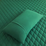 taies d'oreiller patchwork vert foncé motif carrés moderne imperméables hospitalière écologique polyester 300 fils