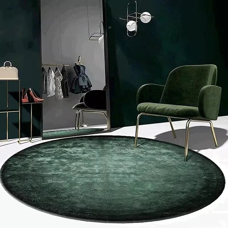 tapis rond vert foncé peluche douce moderne salon chambre extérieur salle bain 80x80cm 120x120cm