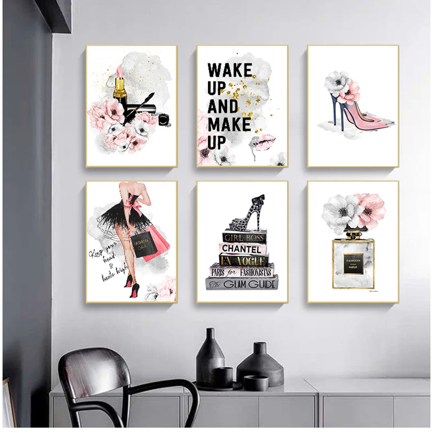 Tableau mural floral moderne pour chambre de fille sur toile