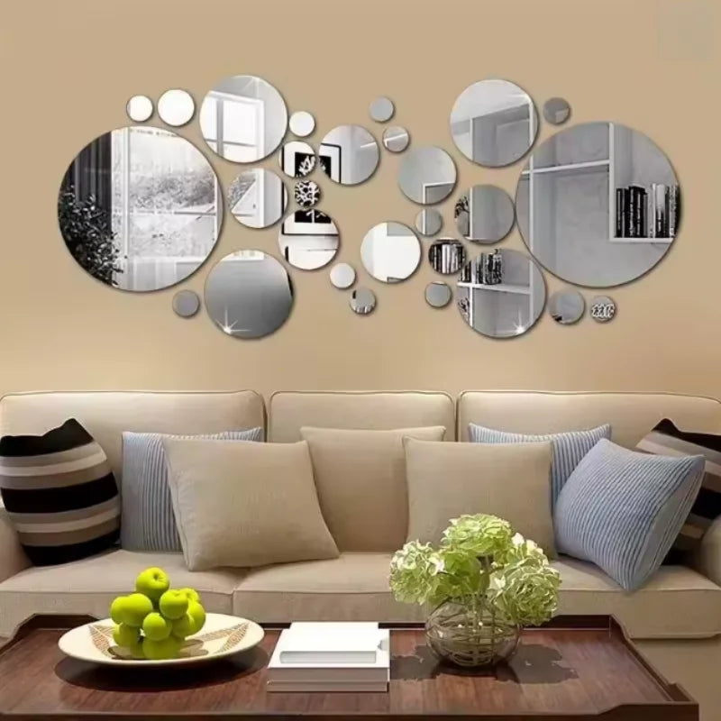 décoration murale miroirs argentés modernes stickers adhésifs chambre salon 26 pièces