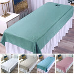 drap lit salon beauté blanc vert gris rose rayures horizontales coton confortable moderne lit