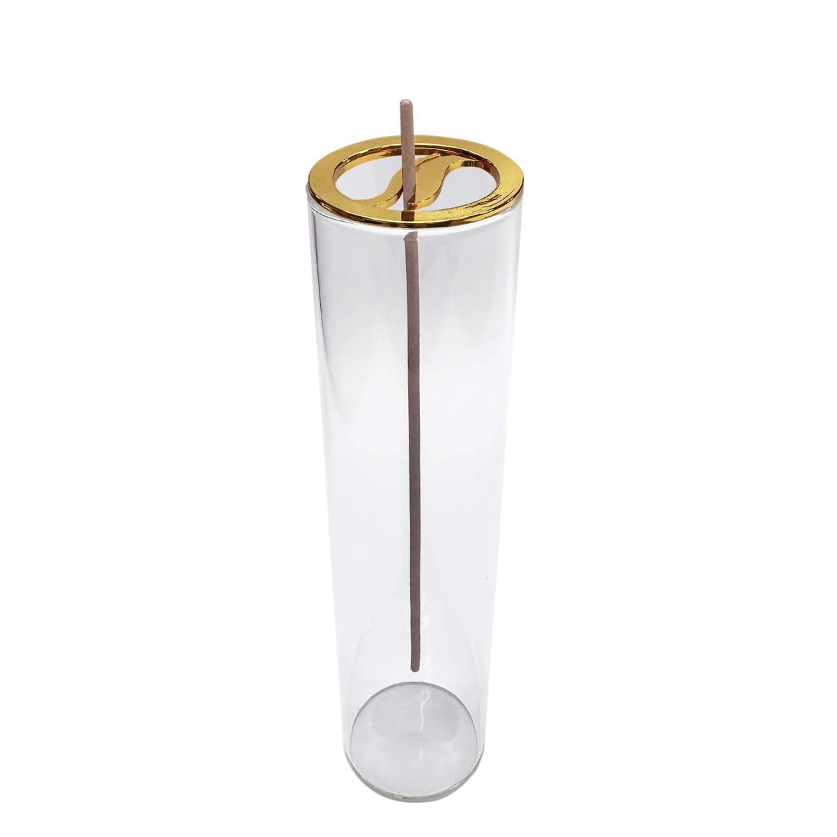 porte encens verre transparent disque doré anti cendres volantes brûleur incense zen salon decoration