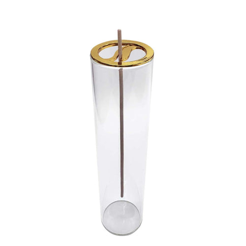 porte encens verre transparent disque doré anti cendres volantes brûleur incense zen salon decoration