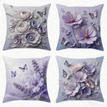 taies d'oreiller violet fleurs papillons moderne polyester 45x45cm zipper closure décoration chambre coucher maison