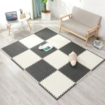 tapis sol mousse pvc gris blanc carreaux géométriques puzzle sport fitness yoga