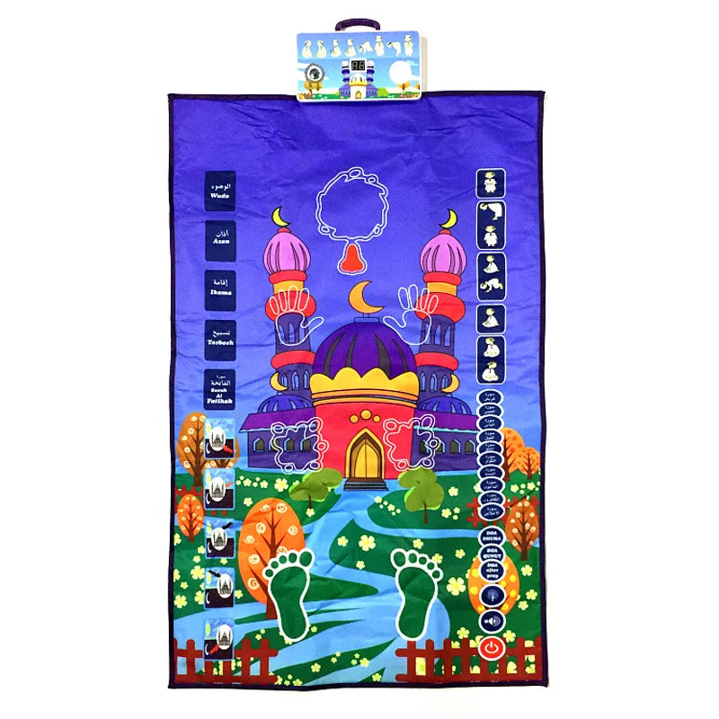 tapis prière islamique acrylique motifs géométriques kaaba moderne rose bleu marine