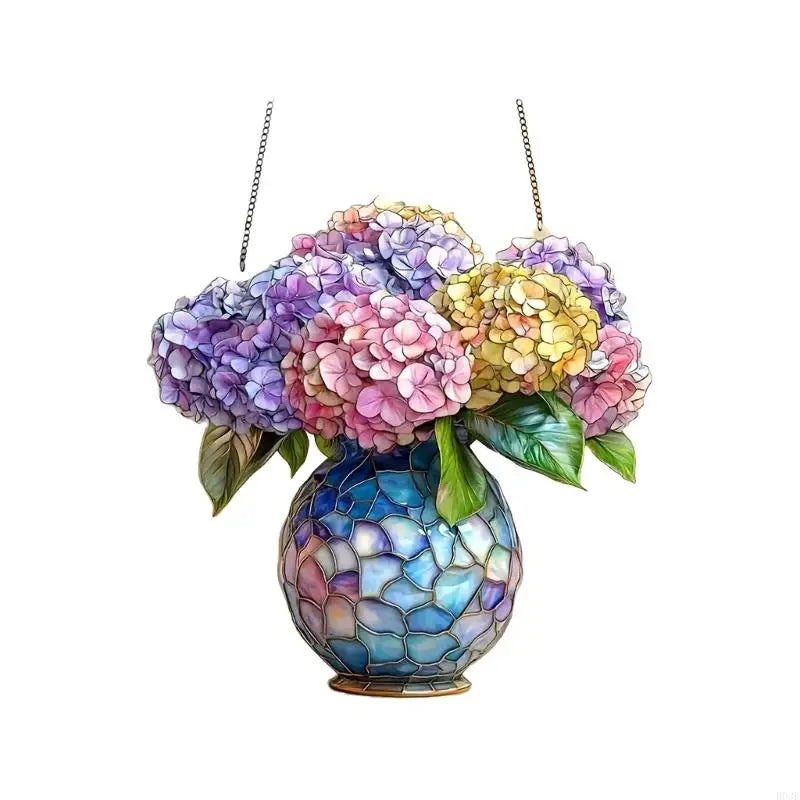 panneau suspendu multicolore acrylique mosaïque artisanal fleurs vases décoration extérieure fête ornement