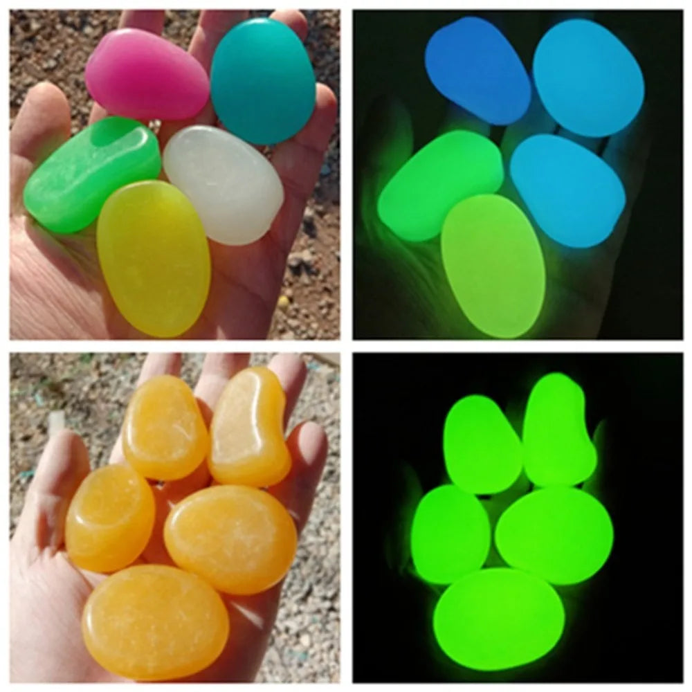 pierres décoratives luminescentes modernes multicolores vert bleu jaune opaques jardin