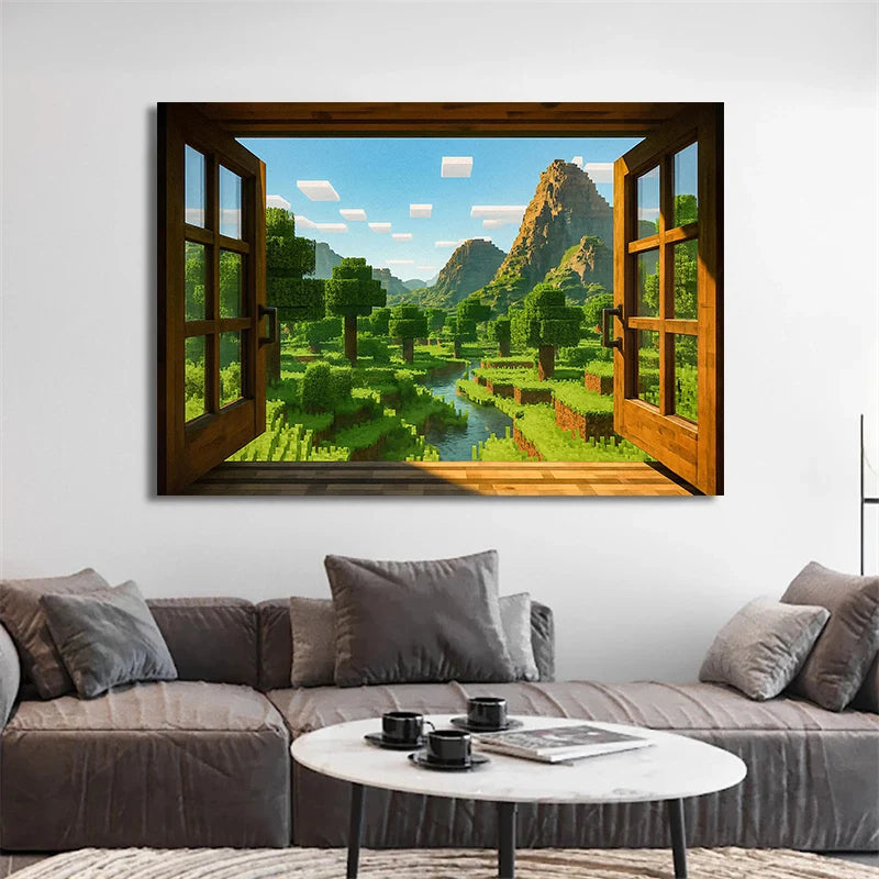 toile d'art moderne paysage montagne arbres ciel sans cadre aquarelle verte bleue brute salon