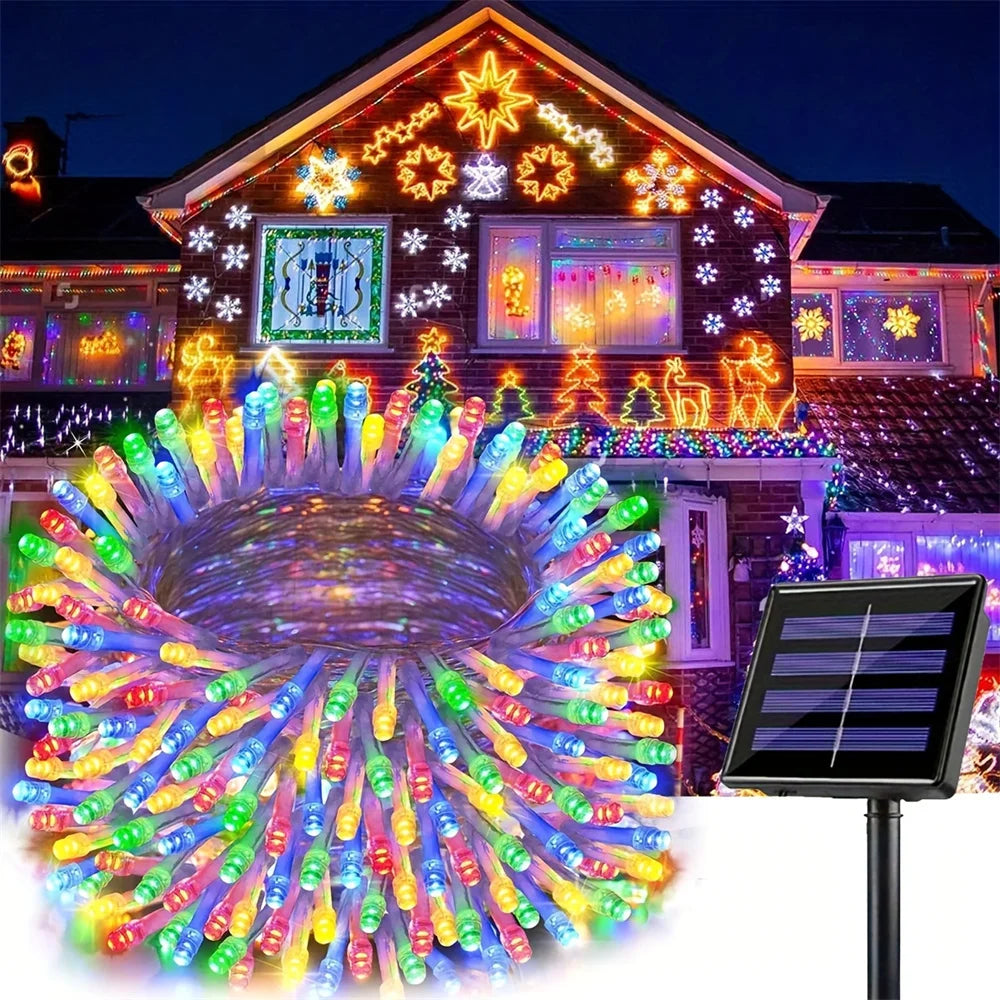 guirlande lumineuse solaire multicolore moderne 300 led modes ip65 autoinstallation spikesextérieur