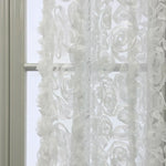 rideau blanc fleurs relief tulle romantique élégant anneaux chambre maison