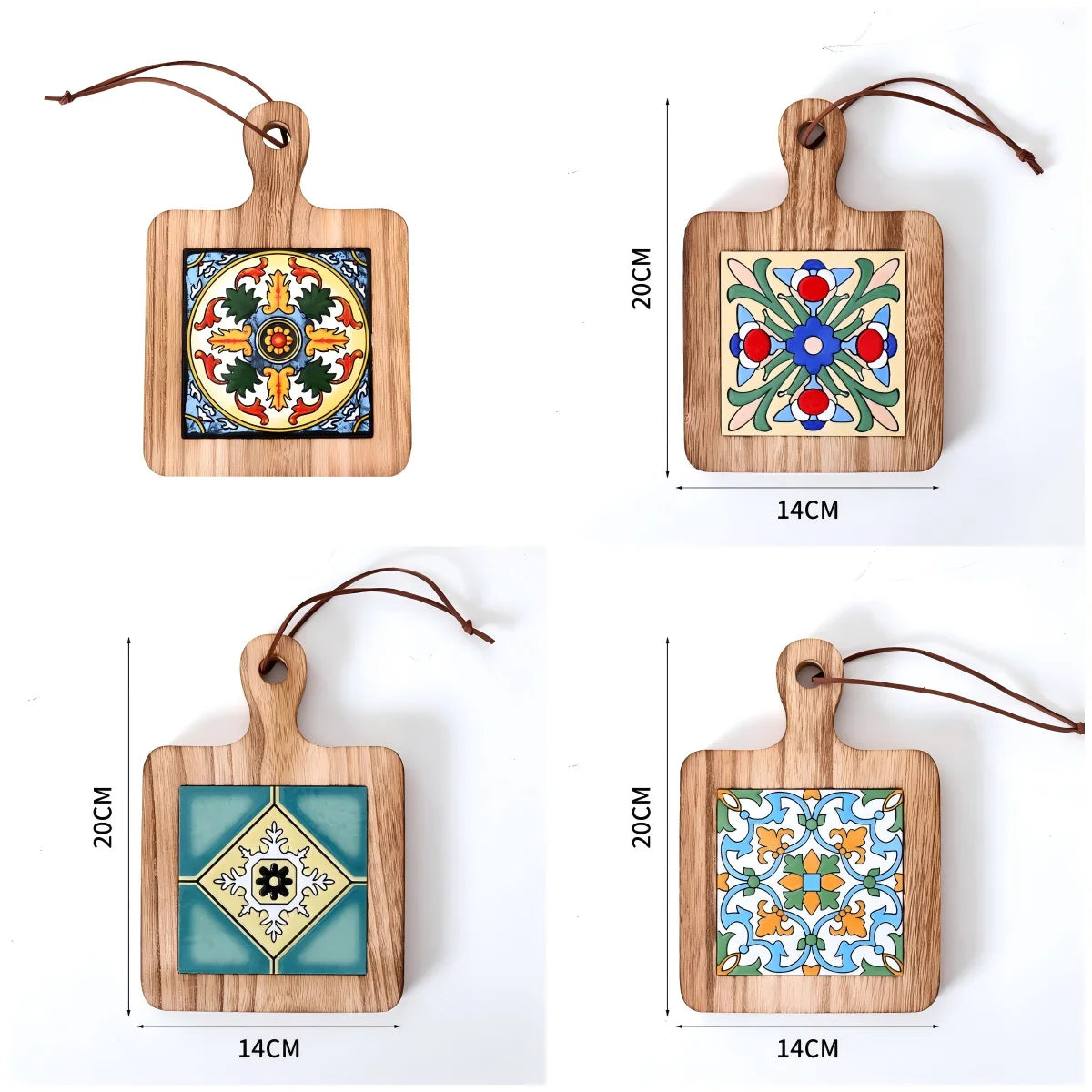 planche découper artisanale motifs floraux colorés cartes d'information bois naturel 20cm 14cm