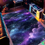 tapis salon chambre moderne motif galaxie étoiles nébuleuse violet bleu rose décoratif grand