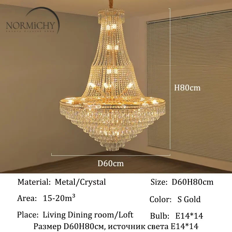 lustre pendentif cristal or hall salon classique 30mètres carrés 20lumières transparents decoration
