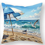 taie d'oreiller motif plage bleu blanc moderne maison 40x40cm 45x45cm 50x50cm 60x60cm polyester peachskin