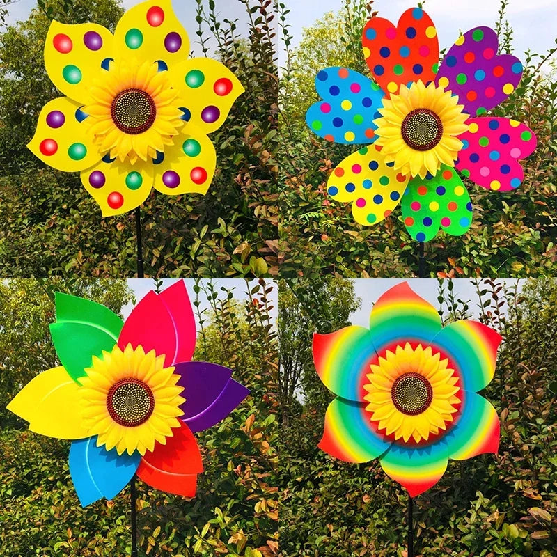 décoration jardin éolienne fleur couleurs vert rouge jaune bleu violet moderneextérieur fixe tringle