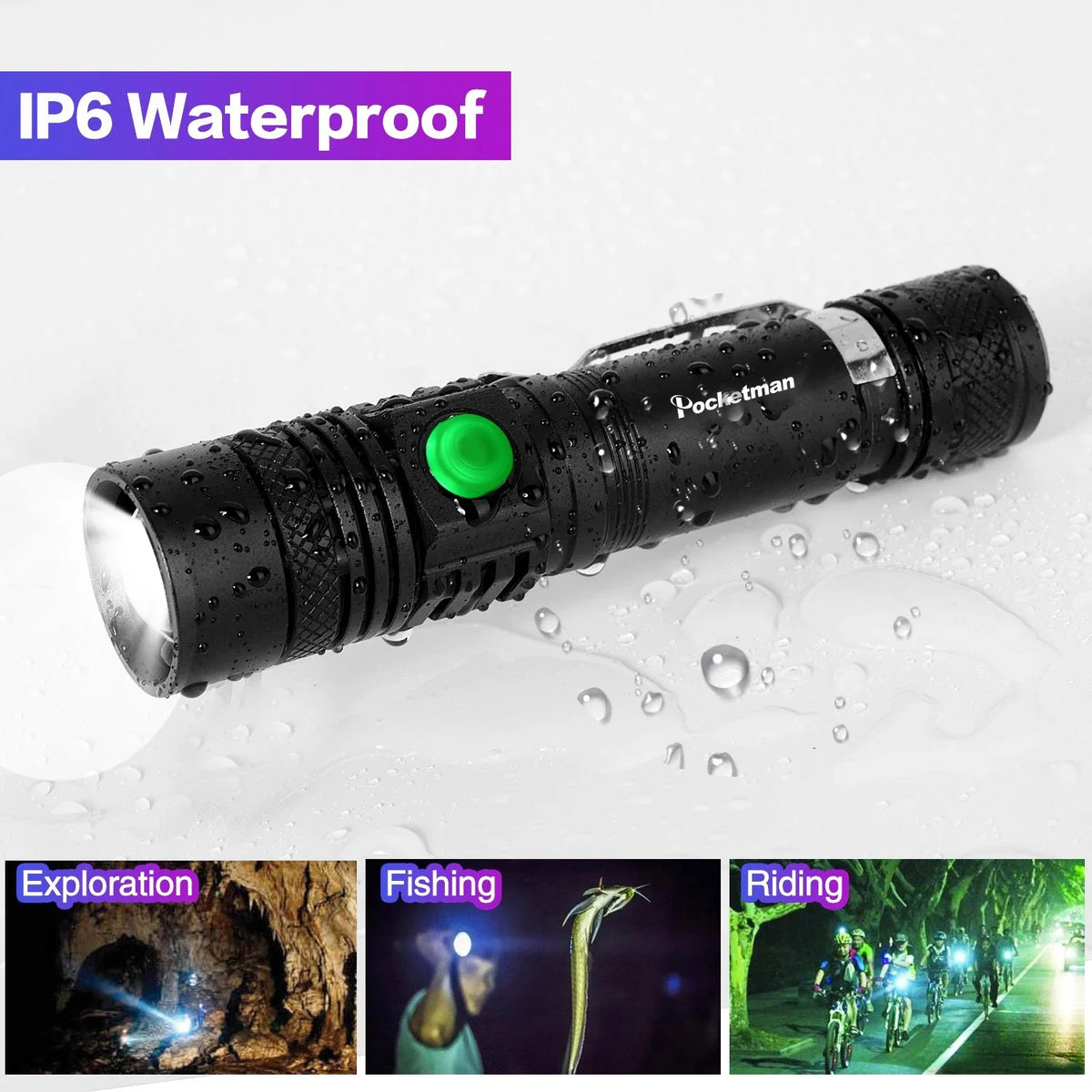 lampe torche led rechargeable usb 12000 lumens clip poche moderne robuste camping