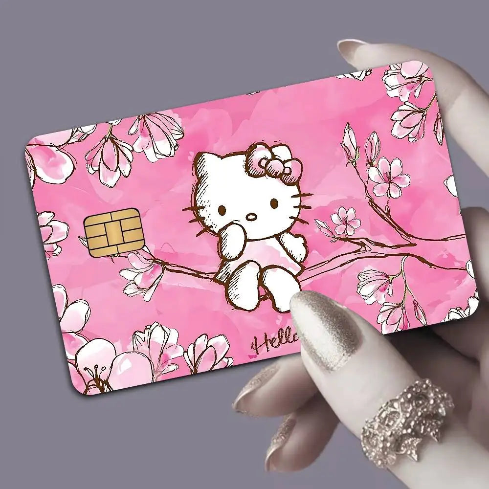 autocollants carte credit dessin anime fleurs cerisier pp paper waterproof réutilisable roseclair oneunit