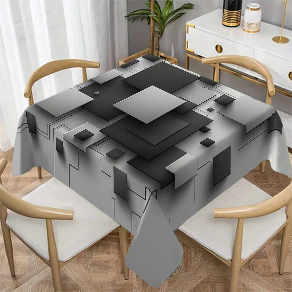 nappe imperméable rectangulaire moderne géométrique gris noire réutilisable polyester table fête salle manger