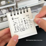 calendrier mini blanc bleu mignon dessins animés anneaux métalliques dates imprimées modernes minimalistes