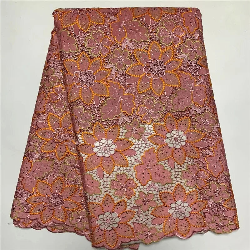 tissu polyester dentelle fleurs feuilles mariage vert jaune rose bleu marron opaque écologique soluble