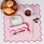 lot serviettes table coton fleurs bordure dentelée rose vert bleu