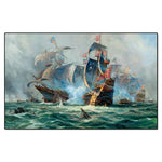 peinture murale marine voiliers océan bleu blanc paysage salon huile toile horizontalDecorationArtiste