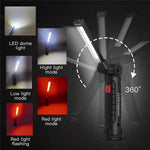 lampe travail rechargeable usb aimant noir lumiere led forte réglages luminosité camping auto défense