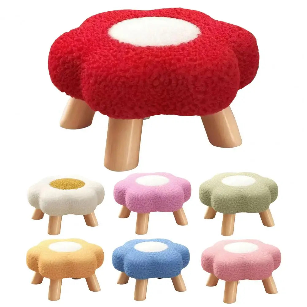 tabouret fleur pieds bois coussin peluche doux moderne rose vert jaune rouge chambre