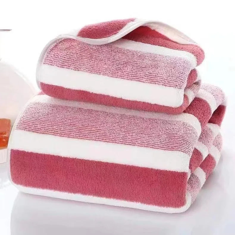 serviettes bain polaire rayures vert gris rose absorbantes épaisse toilette classique domestique