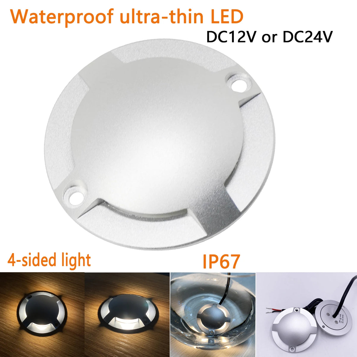 lampe led argentée ultra mince ip67 12v 24v 1w 2w surface moderne