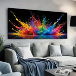 toile sans cadre moderne explosion peinture multicolore jaune rouge brillante grande dimension salon horizontal