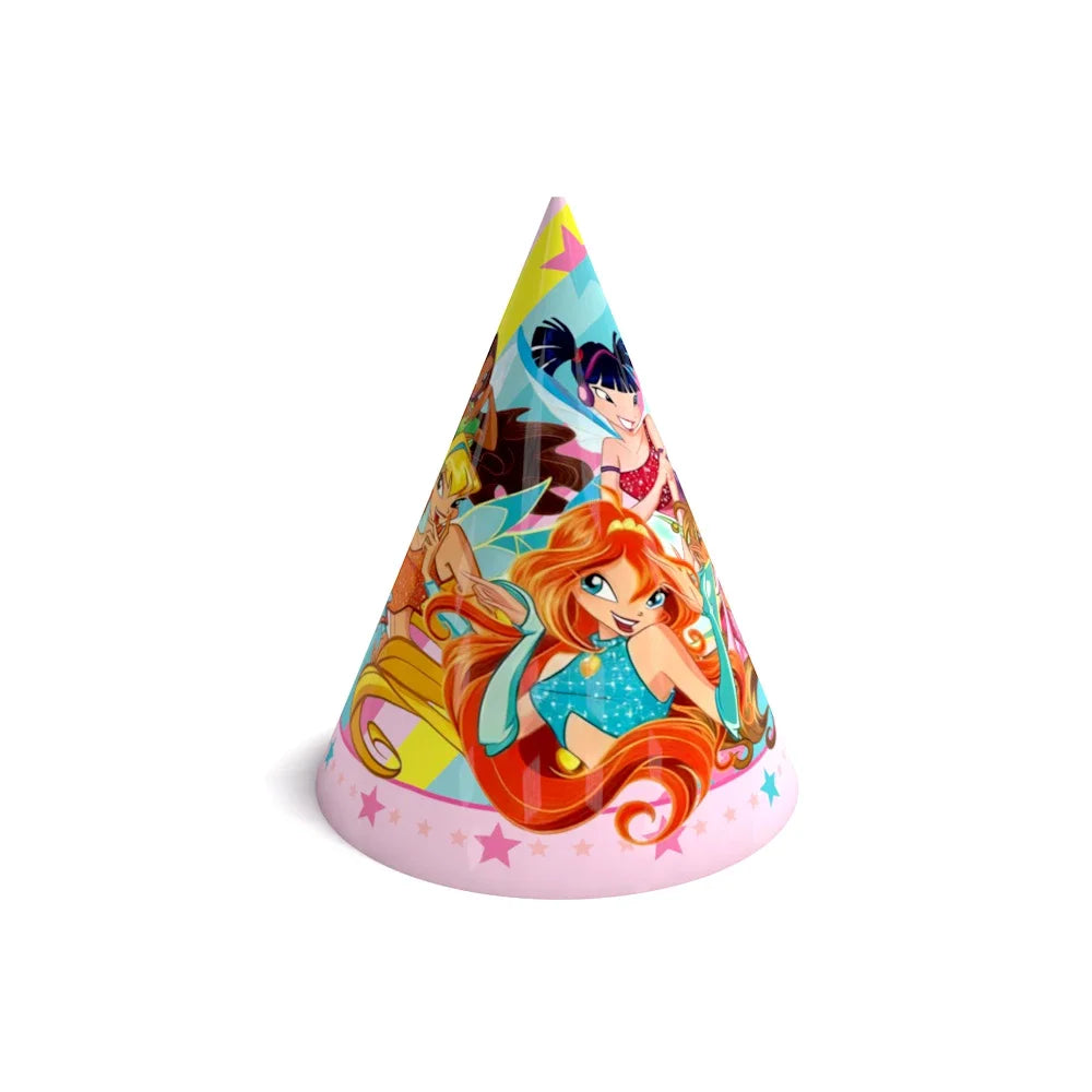 kit décoration anniversaire fille thème fées assiettes gobelets chapeaux boîtes friandises rose bleu