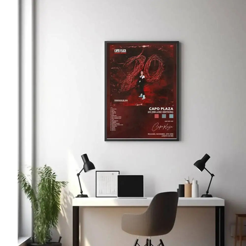 affiche musicale moderne abstraite lignes ondulées rouge noire blanche décoration intérieure opaque chambre salon