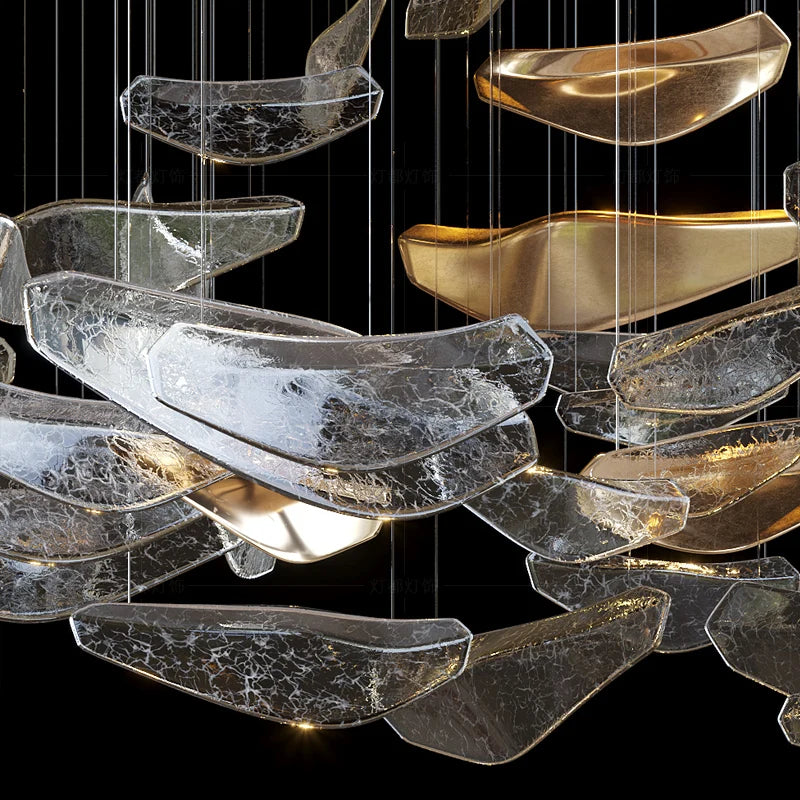 suspension lumineuse cristal marbré contemporain transparent doré noir 15m² 60w led